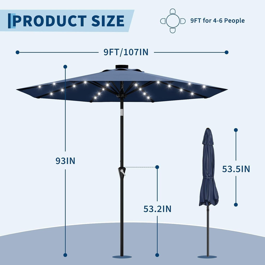 Illuminating Navy Blue Solar Powered Patio Umbrella