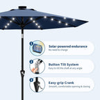 Illuminating Navy Blue Solar Powered Patio Umbrella