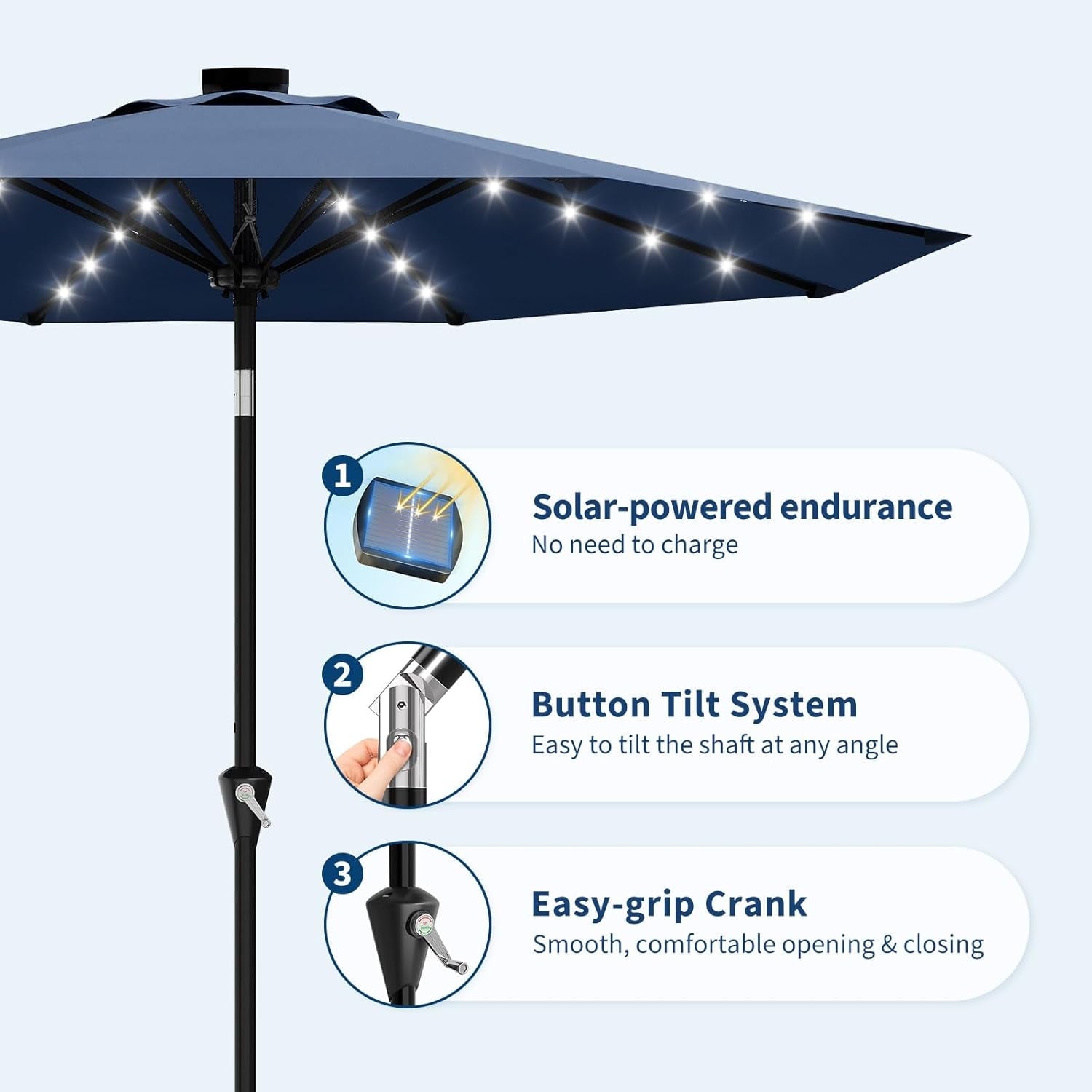 Illuminating Navy Blue Solar Powered Patio Umbrella
