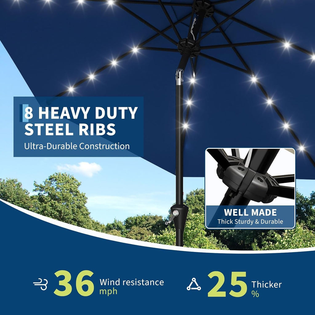 Illuminating Navy Blue Solar Powered Patio Umbrella