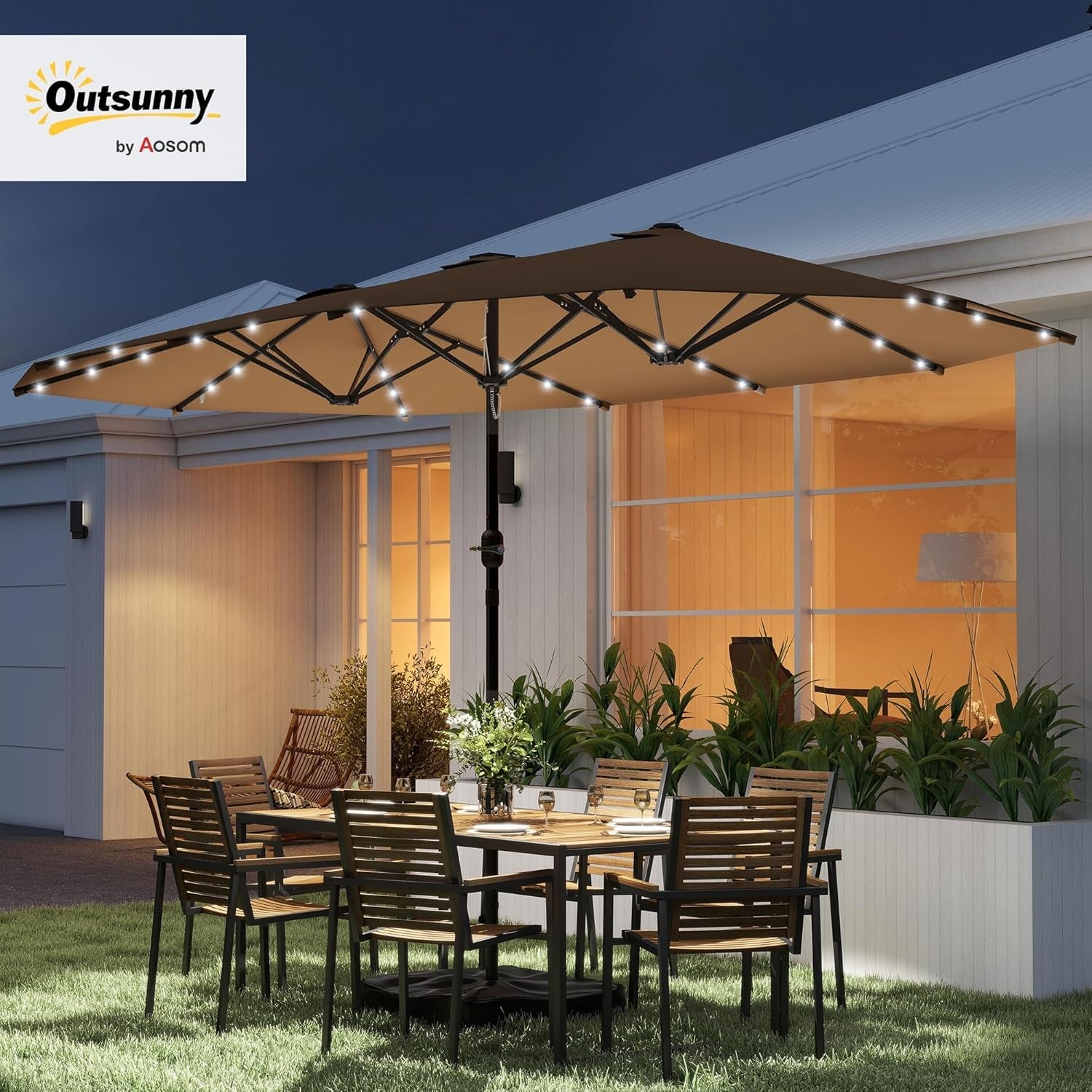 Double Sided Outdoor Umbrella With Lighting