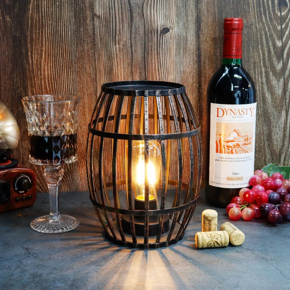 Brushed Gold Metal Wine Barrel Lamp