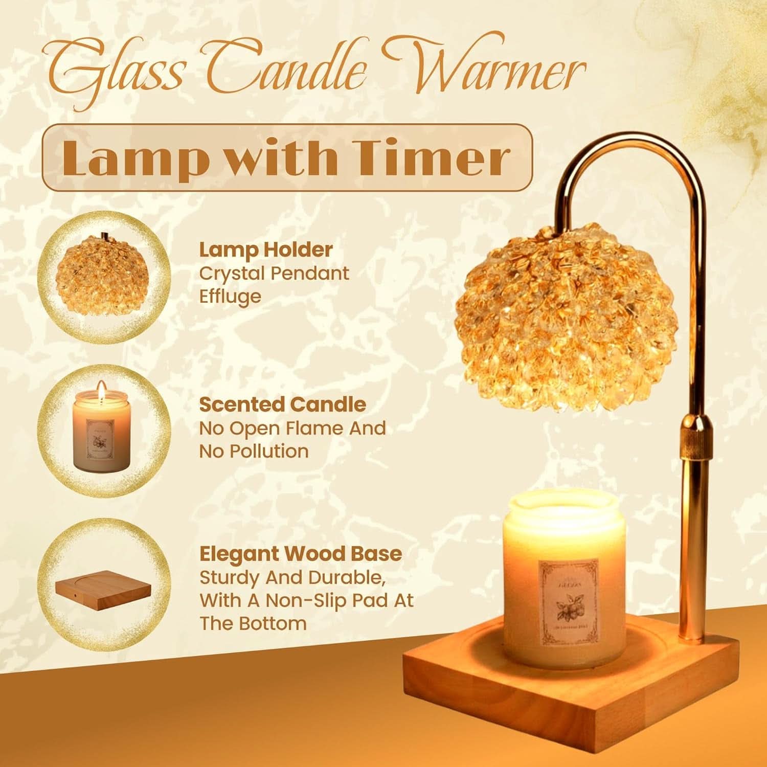 Crystal Candle Warmer Lamp | Fully Adjustable With Timer