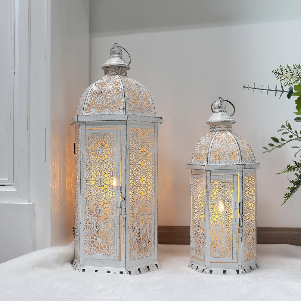 White Metal Lantern Set