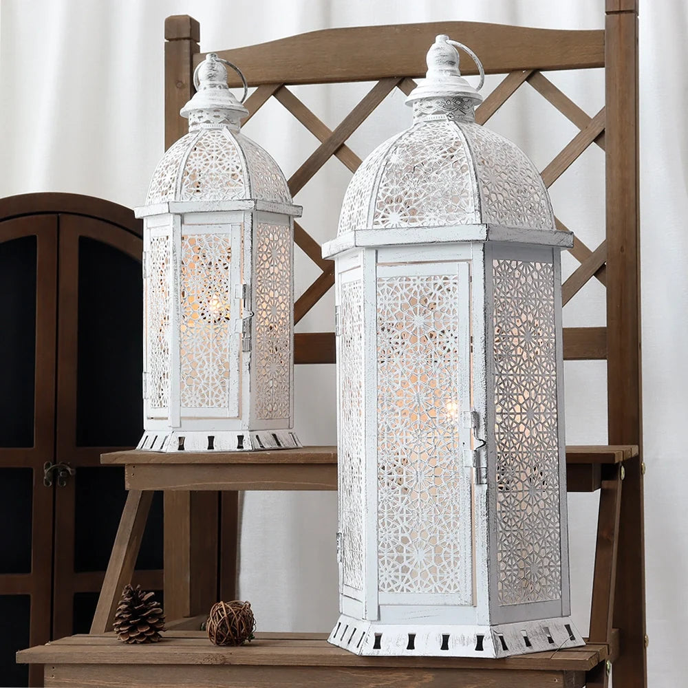 White Metal Lantern Set