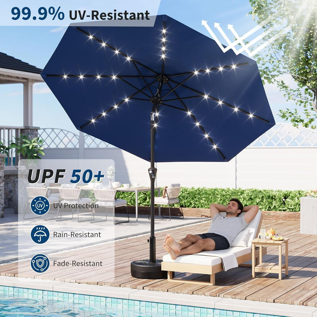 Illuminating Navy Blue Solar Powered Patio Umbrella