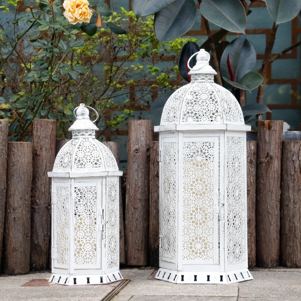 White Metal Lantern Set