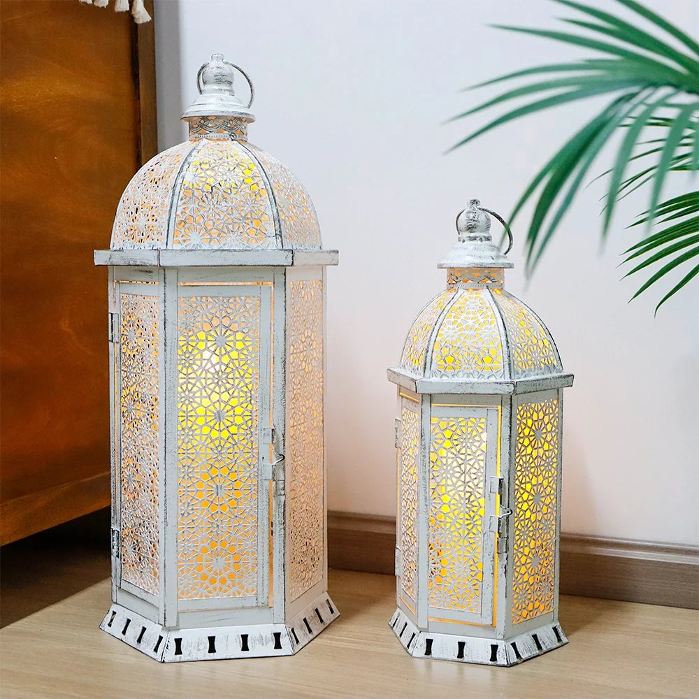 White Metal Lantern Set